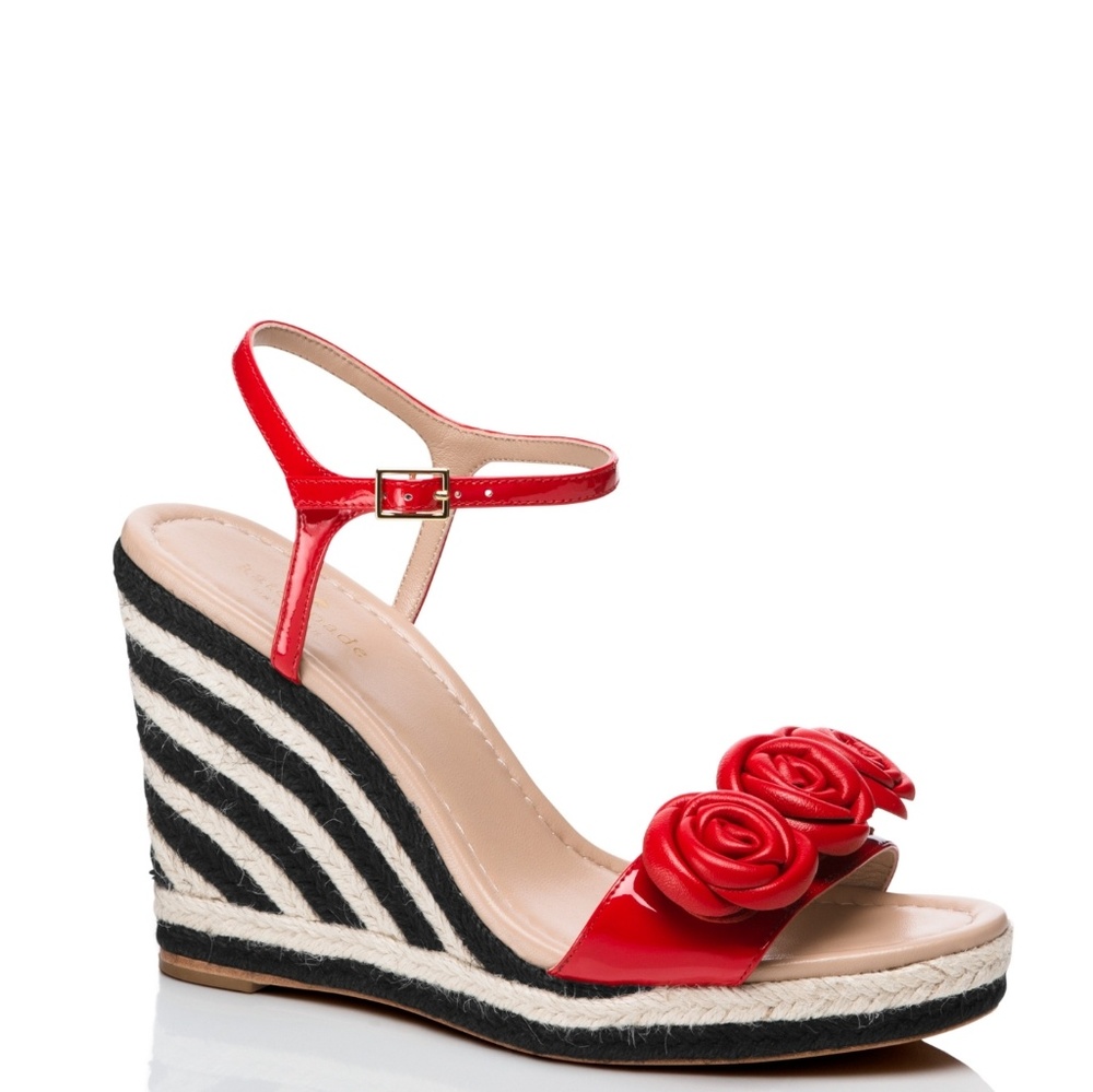 Kate Spade Red Leather Rose Espadrilles 4"